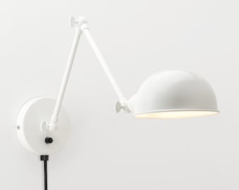 Folke Wall Sconce | White | On/Off Switch & Plug-in Option | Retro | Loft | Industrial | Minimalist | Lamp