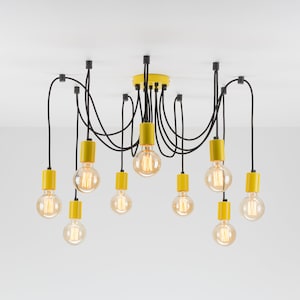 Elvin 9-Port Pendant Light Chandelier Yellow Ceiling Hanging Lamp modern Industrial Farmhouse Lighting Fixture