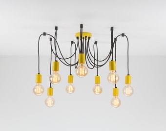 Elvin 9-Port Suspension Lustre Jaune Plafond Lampe Suspendue Moderne Industrielle Ferme Luminaire