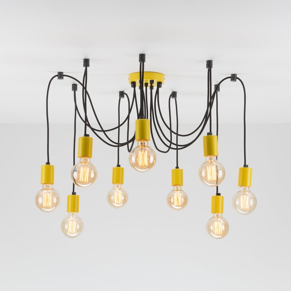 Elvin 9-Port Pendant Light Chandelier Yellow Ceiling Hanging Lamp modern Industrial Farmhouse Lighting Fixture