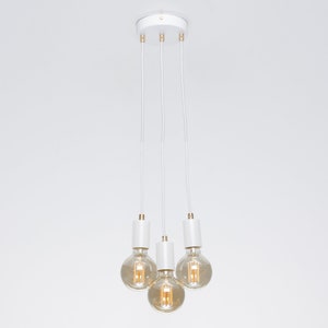 Bjorn 3-Port Ceiling Pendant Lamp White Textile Cable Raw Brass