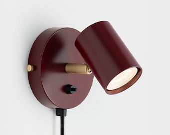 Lea Mid Century Modern Plug-in Wall Sconce Burgundy Red With Shades Flush Mount Vanity Light Bedside Lamp Retro Light Fixture