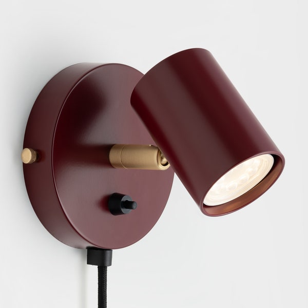 Lea Mid Century moderne plug-in wandkandelaar bordeauxrood met tinten inbouwijdelheid licht bedlampje retro lichtarmatuur