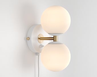 Mid-Century Modern Milk Glass Globe Wall Sconce: Scandinavian Vanity Light Fixture