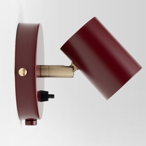 Lea Mid Century Modern Plug-in Wall Sconce Burgundy Red With Shades Flush Mount Vanity Light Bedside Lamp Retro Light Fixture image 2