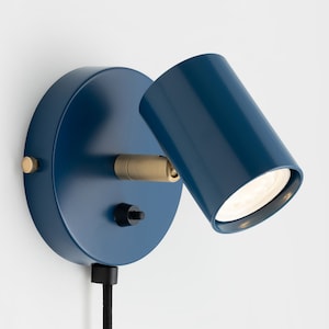 Lea Mid Century Modern Plug-in Wall Sconce Navy Blue With Shades Flush Mount Vanity Light Bedside Lamp Retro Light Fixture