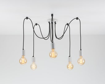 Elvin 5-Port Ceiling Pendant Lamp | White | Swag Hook | Spider Chandelier | You Choose We Build | Textile Cable | Color Cord