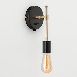 Olle Mid Century Modern Wall Sconce Black Flush Mount Vanity Light With On/Off Switch Bedside Mini Lamp Farmhouse Light Fixture