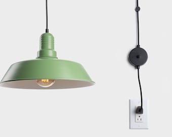 Emil minimalistische plug-in hanglampenkap met aan/uit schakelaar groen