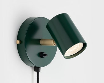 Lea Mid Century Modern Plug-in Wall Sconce Dark Green With Shades Flush Mount Vanity Light Bedside Lamp Retro Light Fixture