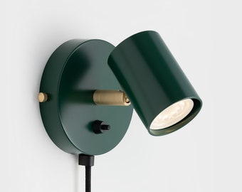 Aplique de pared enchufable moderno Lea Mid Century, color verde oscuro con sombras, lámpara de mesita de noche con montaje empotrado, accesorio de iluminación Retro