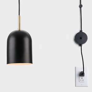 Alf Mid Century Modern Plug-in Pendant Lamp Shade With On/Off Switch Black