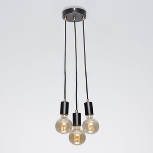 Bjorn 3-Port Ceiling Pendant Lamp Black Textile Cable Raw Brass