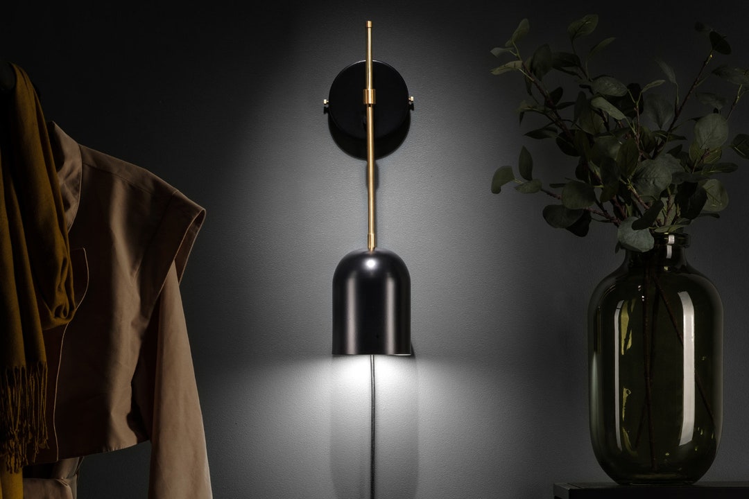 Ville Mid Century Modern Wall Sconce | Black | On/off Switch & Plug-in ...