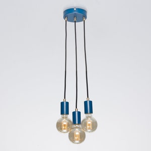 Bjorn 3-Port Ceiling Pendant Lamp Navy Textile Cable Raw Brass