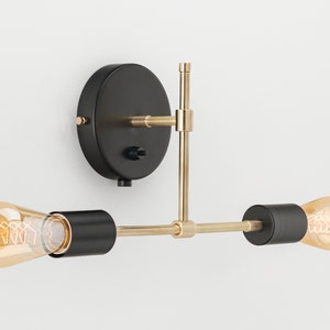 Noel Vanity Wall Sconce Black Flush Mount On/Off Switch Mid Century Raw Brass