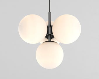 Zoe Four-Globe Pendant Light Black Milk Glass Sphere Plafond Ceiling Fixture for Kitchen Island