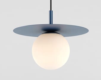 Lámpara colgante de techo Zoe, color azul marino, para isla de cocina, con pantalla de disco