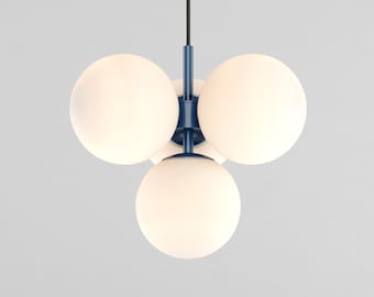Zoe Four-Globe Pendant Light Navy Blue Milk Glass Sphere Plafond Ceiling Fixture for Kitchen Island
