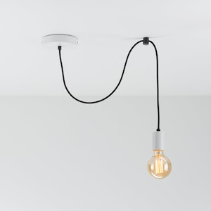 Elvin Single Ceiling Pendant Lamp | White | Swag Hook | You Choose We Build | Textile Cable | Color Cord