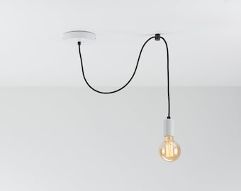 Elvin Single Ceiling Pendant Lamp | White | Swag Hook | You Choose We Build | Textile Cable | Color Cord