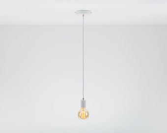 Bjorn Single Ceiling Pendant Lamp White Textile Cable Raw Brass