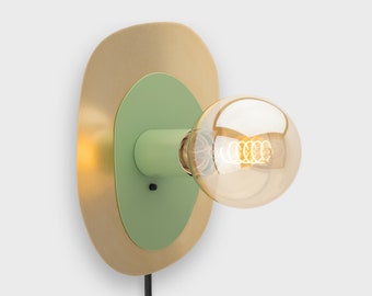Thea Plug-in Wall Sconce Olive Green On/Off Switch Mid Century Modern Bedside Lamp Raw Brass