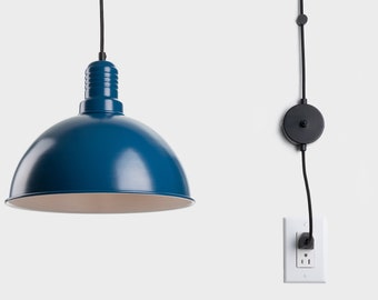 Lámpara colgante minimalista Lias con interruptor de encendido y apagado, color azul marino