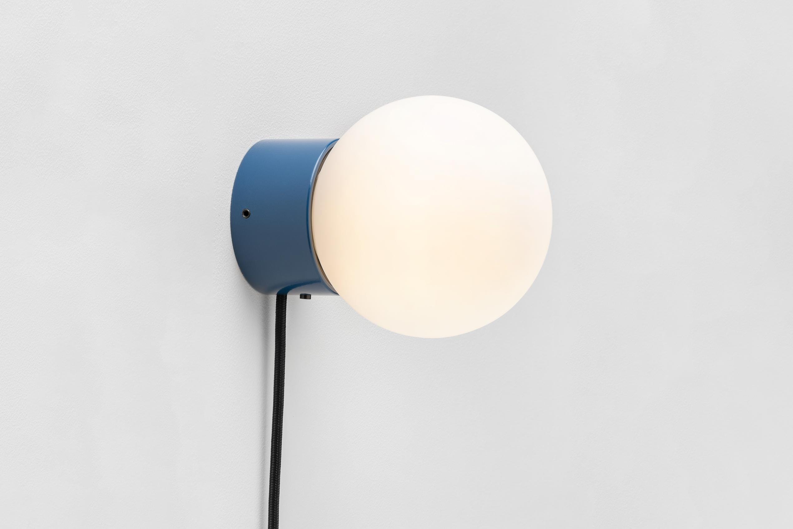 Zoe Wall Sconce Navy Blue Plug-in On/Off Switch White Sphere Milk Glass Globe Plafond Bedside Lamp