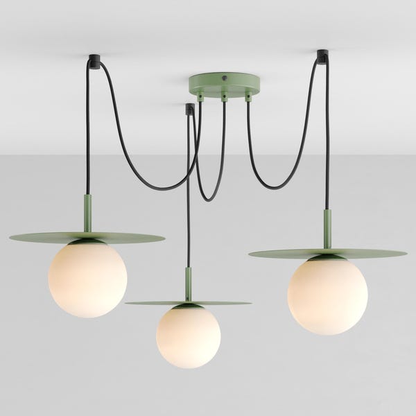 Zoe 3-Port Ceiling Pendant Hanging Light Olive Green Kitchen Island Fixture Disc Lamp Shade
