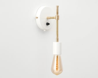 Olle Wall Sconce White Flush Mount On/Off Switch Mid Century Raw Brass