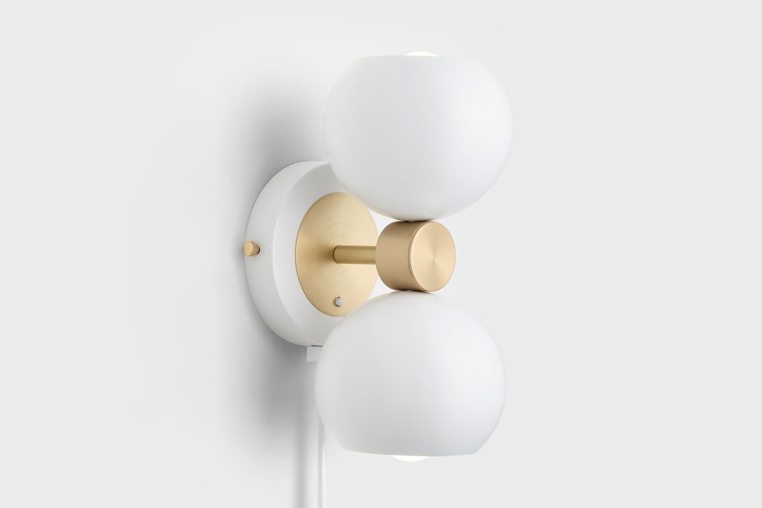 Mia Mid Century Modern Plug-in Wall Sconce White With Shades Flush ...