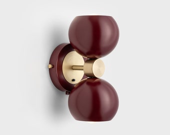 Mia Mid Century Modern Wall Sconce Borgoña Rojo con sombras Luz de tocador de montaje empotrado con interruptor de encendido/apagado Lámpara de noche Lámpara retro