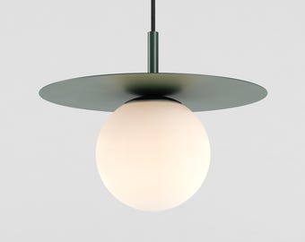 Lámpara colgante de techo Zoe, color verde oscuro, para isla de cocina, pantalla de disco