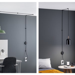 Elvin Minimalist Plug-in Pendant Disc Lamp Shade With On/Off Switch Black image 4