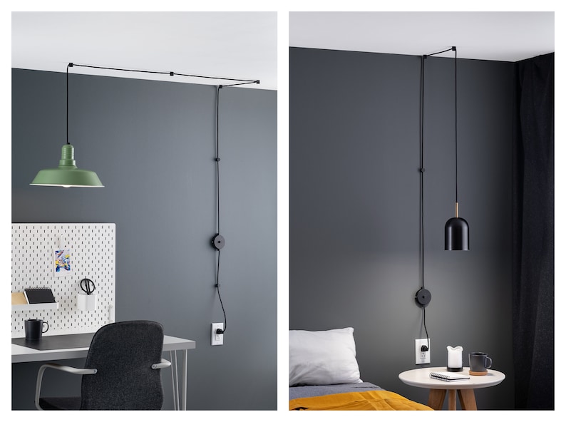 Elvin Minimalist Plug-in Pendant Disc Lamp Shade With On/Off Switch Black image 4