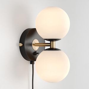Mia Mid Century Modern Plug-in Wall Sconce Black Sphere Milk Glass Globe Plafond Vanity Light Bedside Lamp Retro Light Fixture
