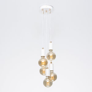 Bjorn 5-Port Ceiling Pendant Lamp White Textile Cable Raw Brass