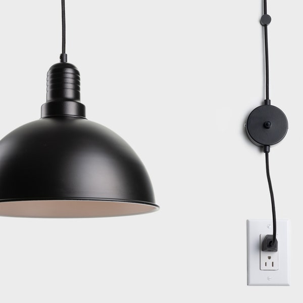 Lias Minimalist Plug-in Pendant Lamp Shade With On/Off Switch Black