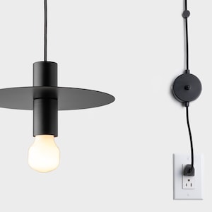 Elvin Minimalist Plug-in Pendant Disc Lamp Shade With On/Off Switch Black image 1