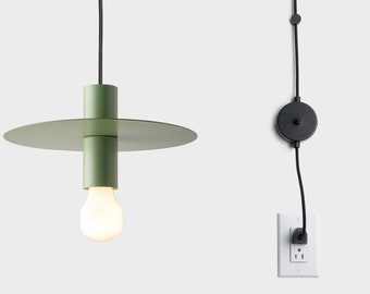 Lámpara colgante minimalista Elvin con pantalla de disco y interruptor de encendido/apagado, color verde oliva