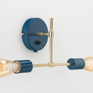 Noel Vanity Wall Sconce Navy Blue Flush Mount On/Off Switch Mid Century Raw Brass