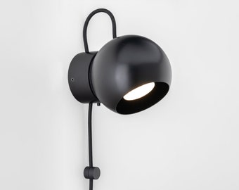 Hanson Wandleuchte Schwarz Plug-In Ein/Aus-Schalter Nachttischlampe
