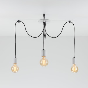 Elvin 3-Port Ceiling Pendant Lamp | White | Swag Hook | Spider Chandelier | You Choose We Build | Textile Cable | Color Cord