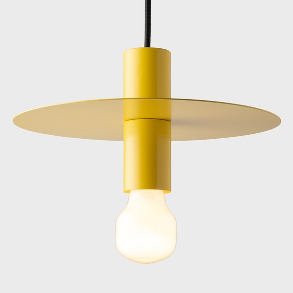 Suspension plafond Elvin jaune clair pour îlot de cuisine, abat-jour disque