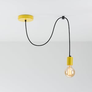 Elvin Single Ceiling Pendant Lamp | Yellow | Swag Hook | You Choose We Build | Textile Cable | Color Cord