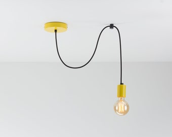 Elvin Single Ceiling Pendant Lamp | Yellow | Swag Hook | You Choose We Build | Textile Cable | Color Cord