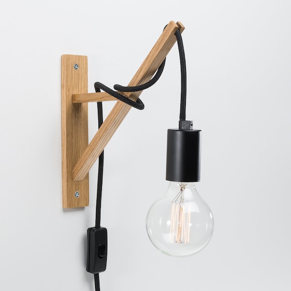 Japandi Plug In Wooden Wall Lamp Black