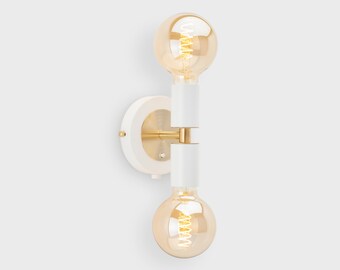 Liam Mini Brass Wall Sconce White On/Off Switch Mid Century Modern Bedside Lamp Raw Brass