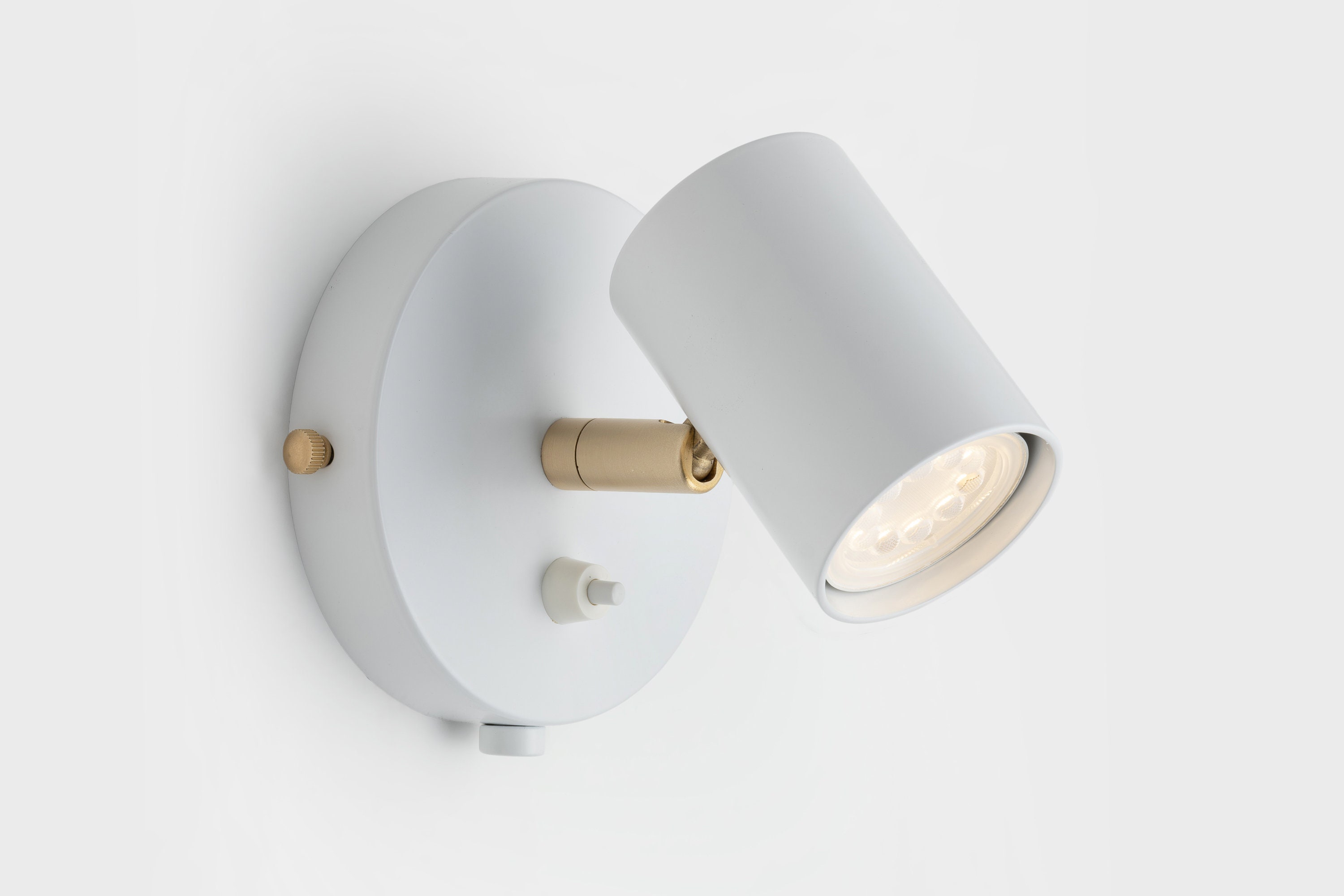 Lea Wall Sconce White On/Off Switch Mid Century Modern Bedside Lamp Raw Brass